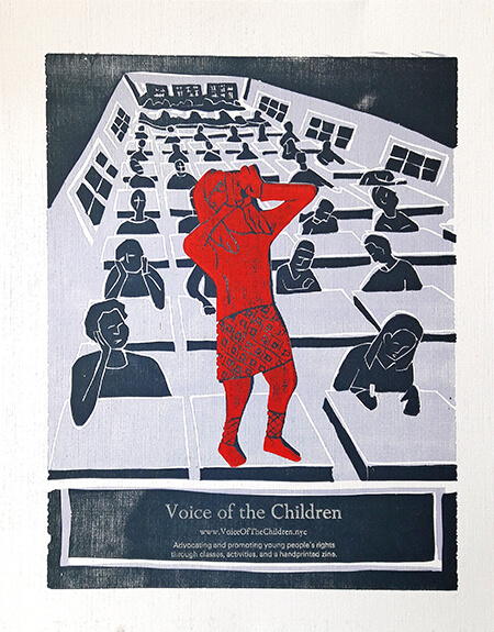 Voice of the Children lino print poster by Alexander Khost, 2017