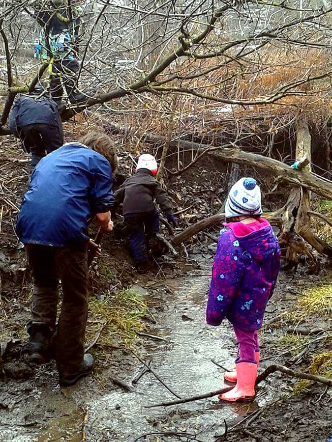 Children hiking in the woods