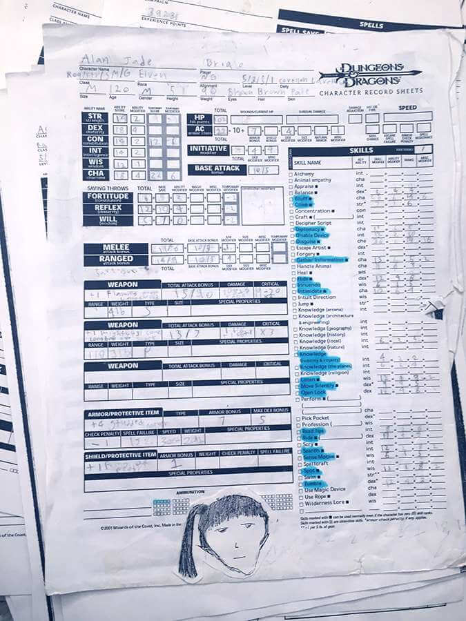 D&D character sheet