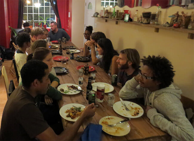 people sitting at a dinner table