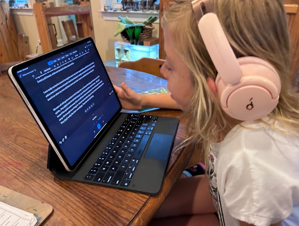 Willow using text to speech and playback mode to write a short form memoir in English Language Arts.