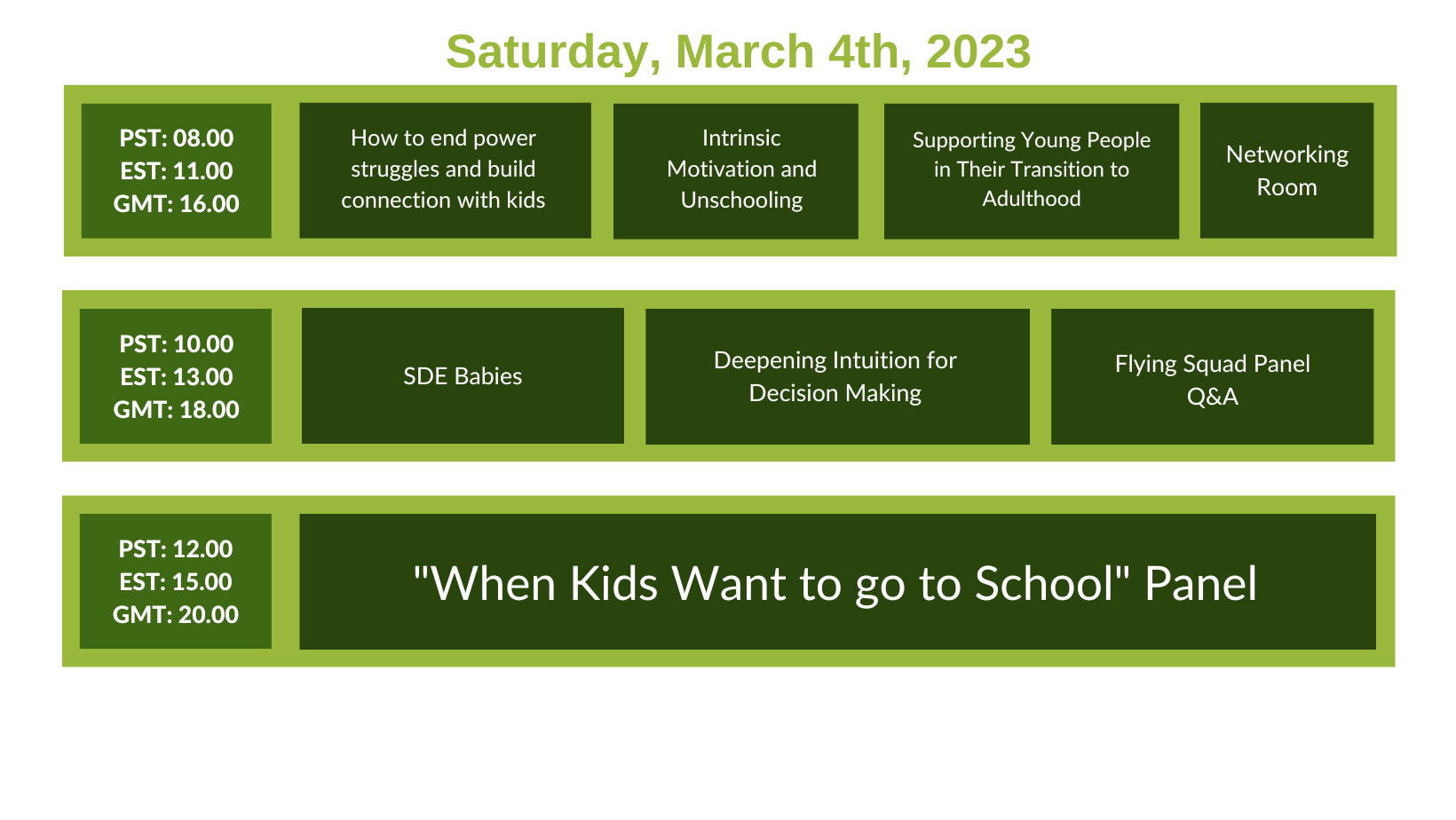 Saturday's Schedule